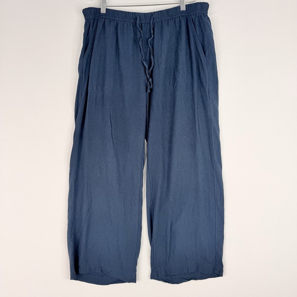 Splendid Angie Crop Wide Leg Linen Blend Pants Navy Drawstring Large - Picture 2 of 14